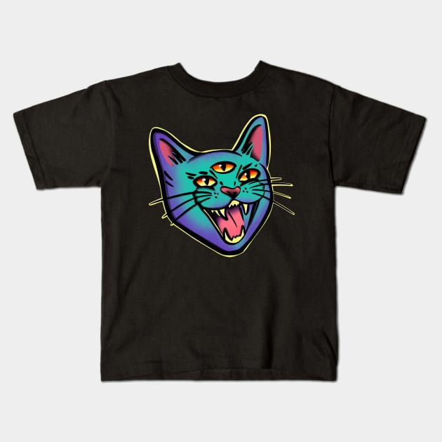 Demonic Cat Hissing Kids T-Shirt by SusanaDesigns